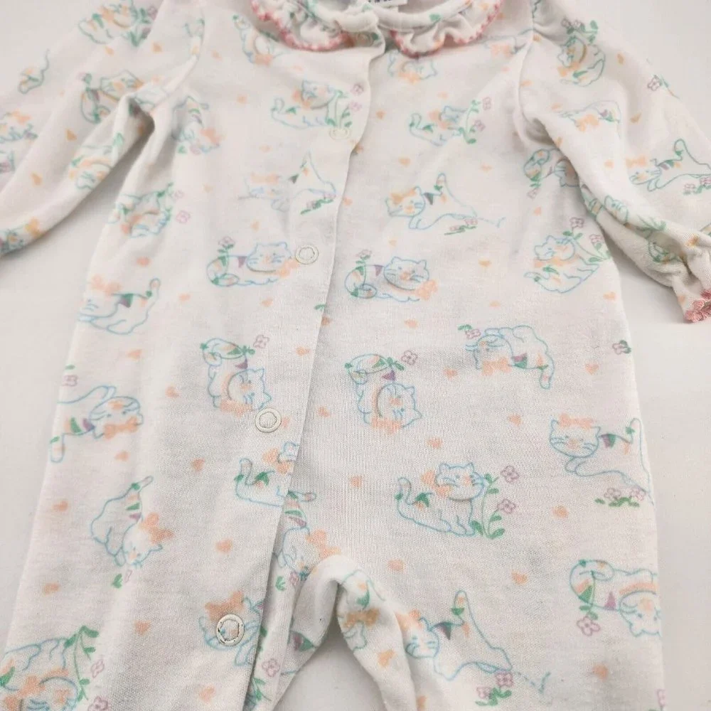 Vintage Carters Baby‎ Long Sleeve Footed One Piece Bodysuit Cat Print 12-17 Lbs